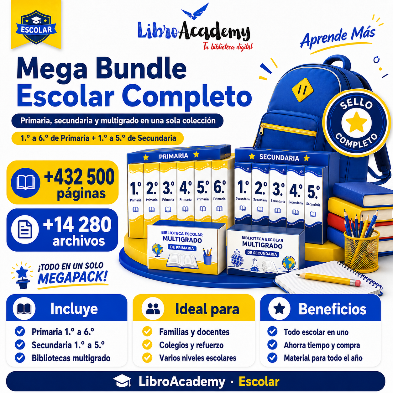Mega Biblioteca Escolar LibroAcademy – Primaria y Secundaria
